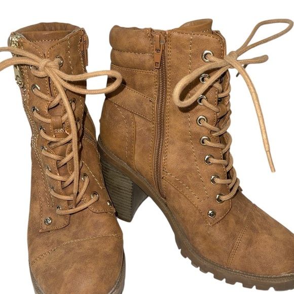 GBG by Guess Women's Boots 7M Brown All Manmade Lace Up Block Heel Retro Zip Up - Picture 5 of 13